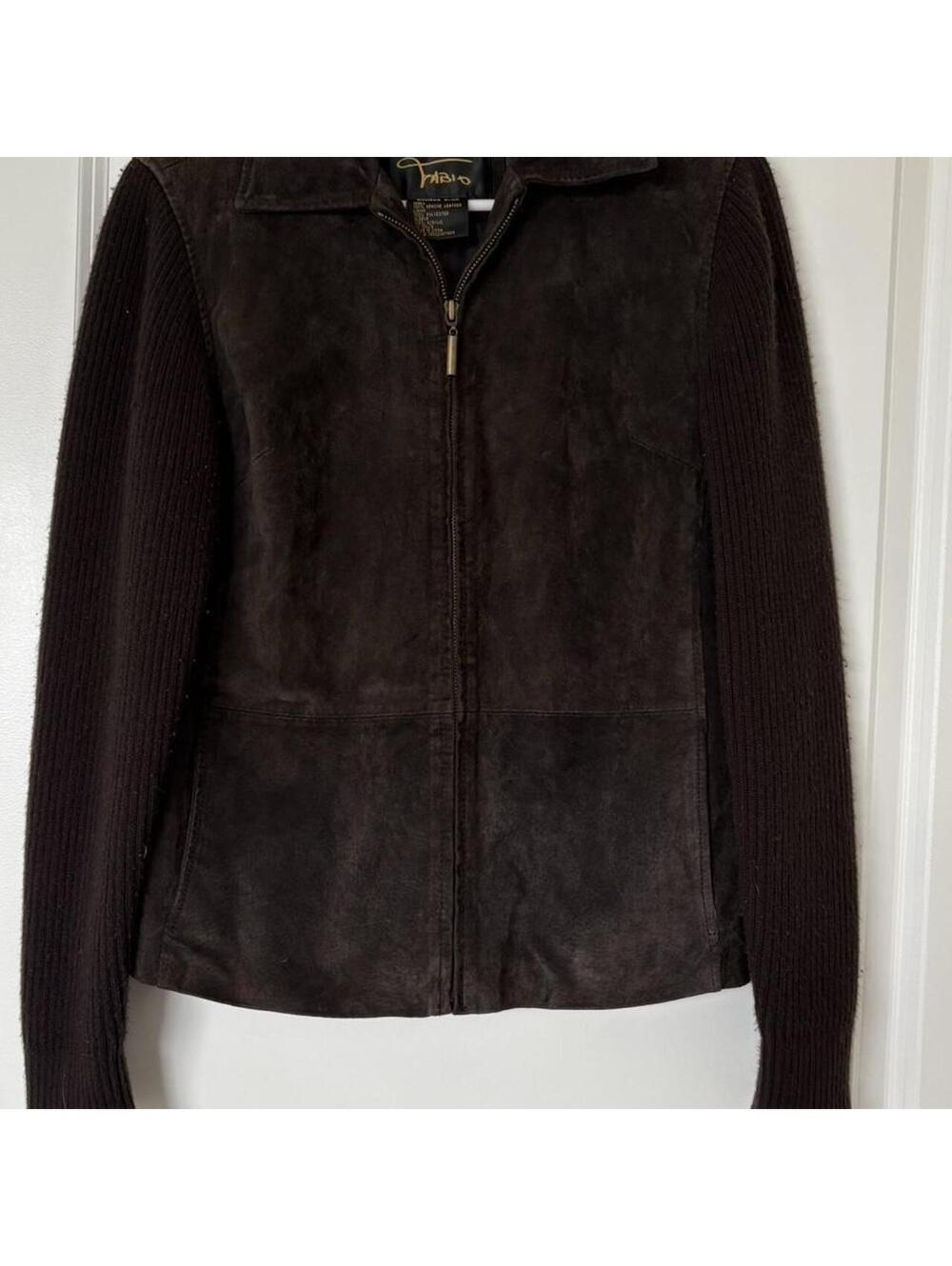 Vintage Genuine brown suede leather jacket with knit sleeves #suede #leather